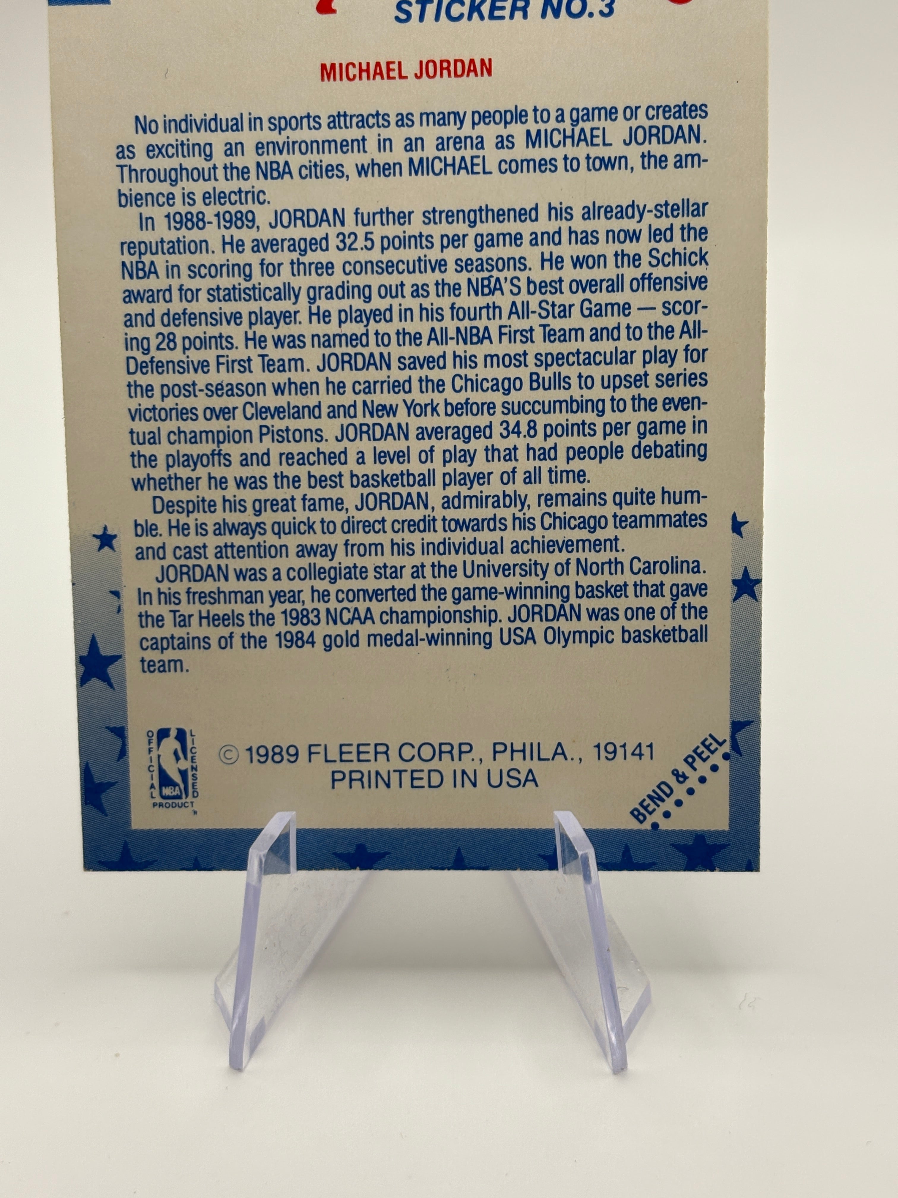 1989-90 Fleer Basketball #3 Michael Jordan '89 All-Stars Sticker Bulls HOF FRENLY BRICKS - Open 7 Days